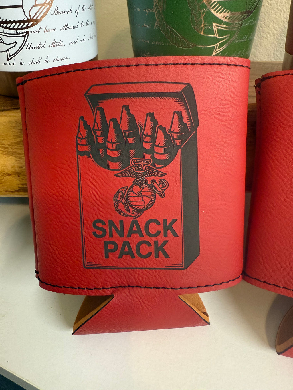 Custom USMC Leather Can Holder – Semper Fi / Snack Pack 2 pack