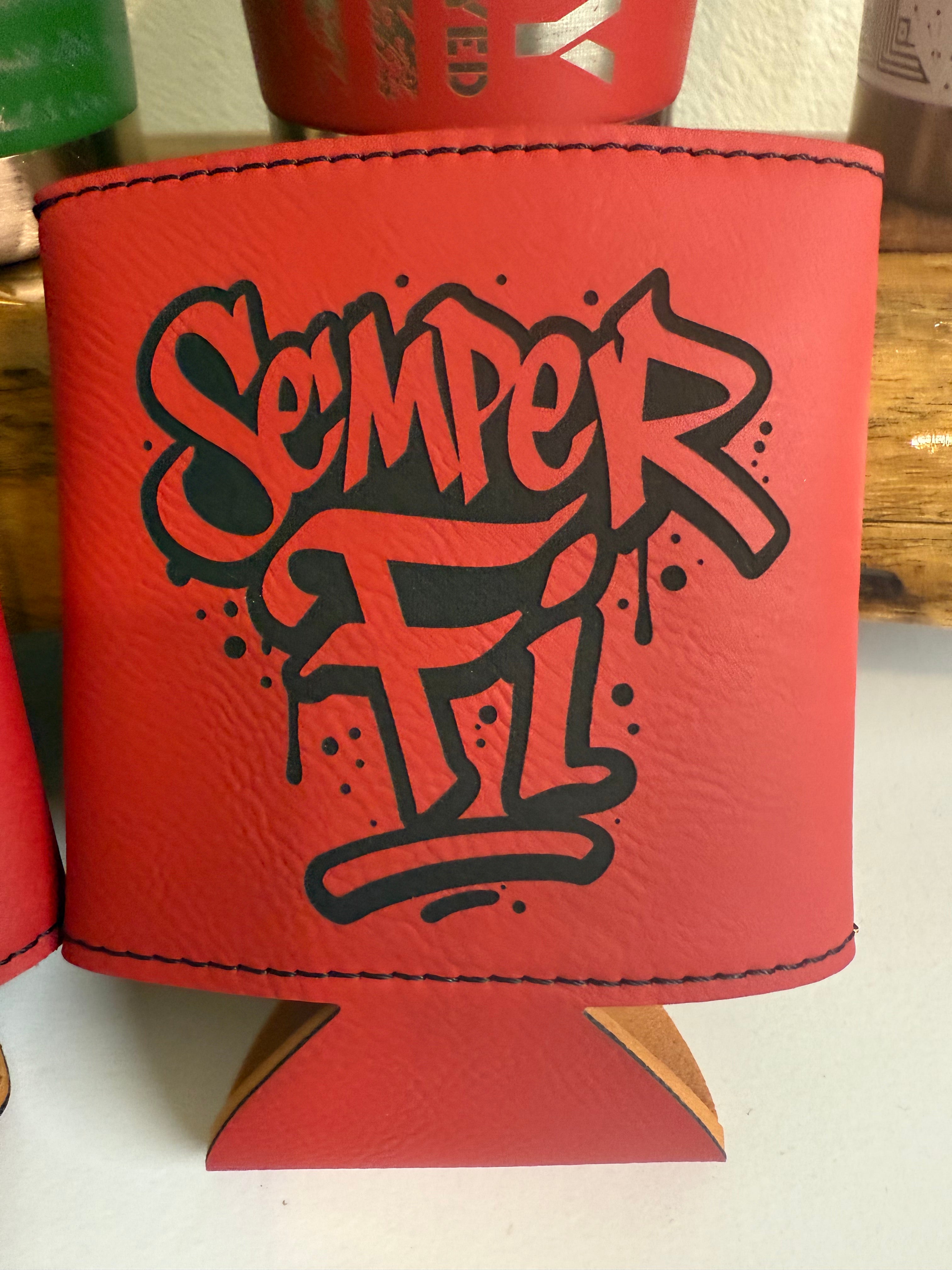 Custom USMC Leather Can Holder – Semper Fi / Snack Pack 2 pack