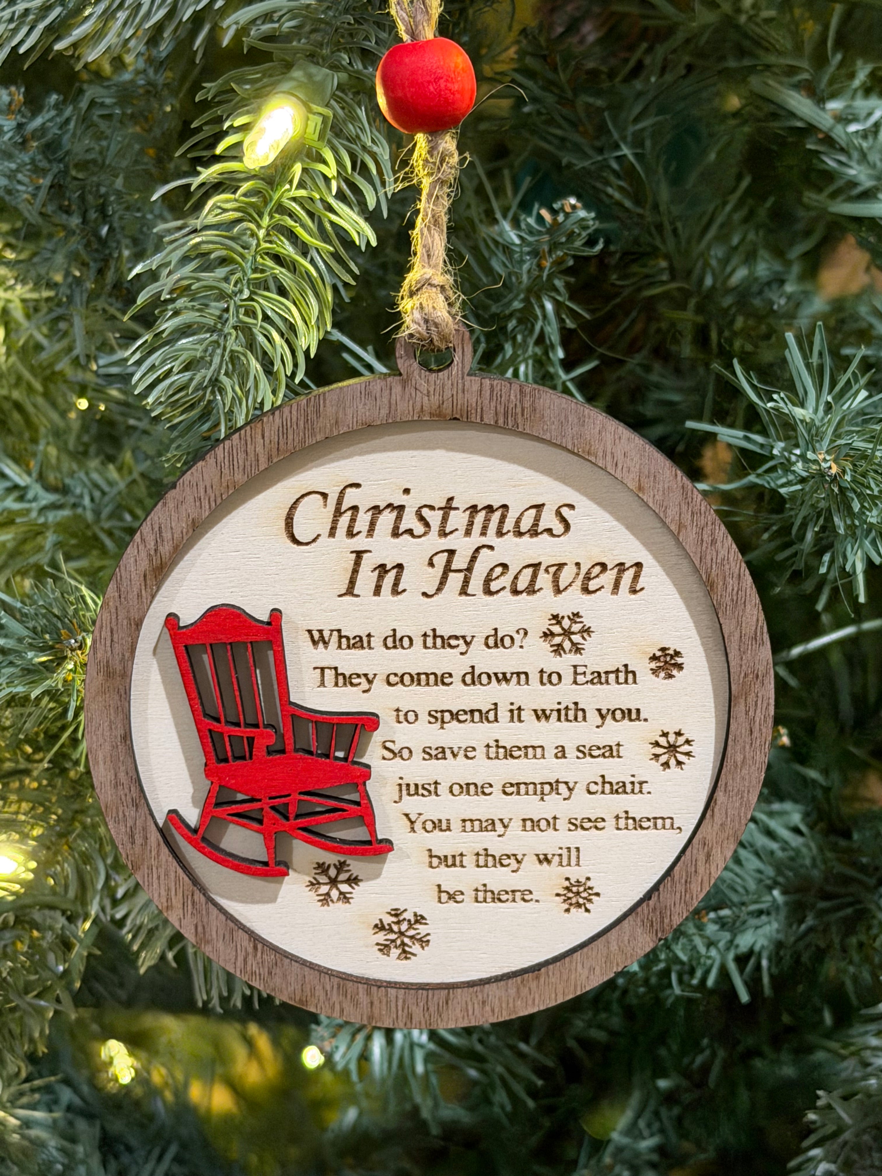 “Christmas In Heaven” Memorial Ornament – Wooden Rocking Chair Keepsake
