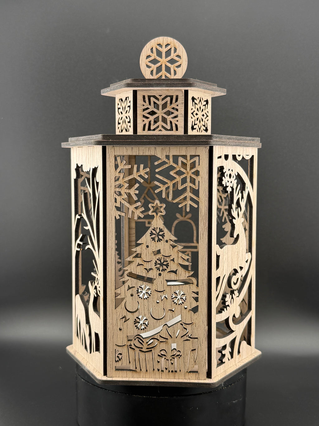 Wooden Hexagon Christmas Lantern – Laser Cut Holiday Decor