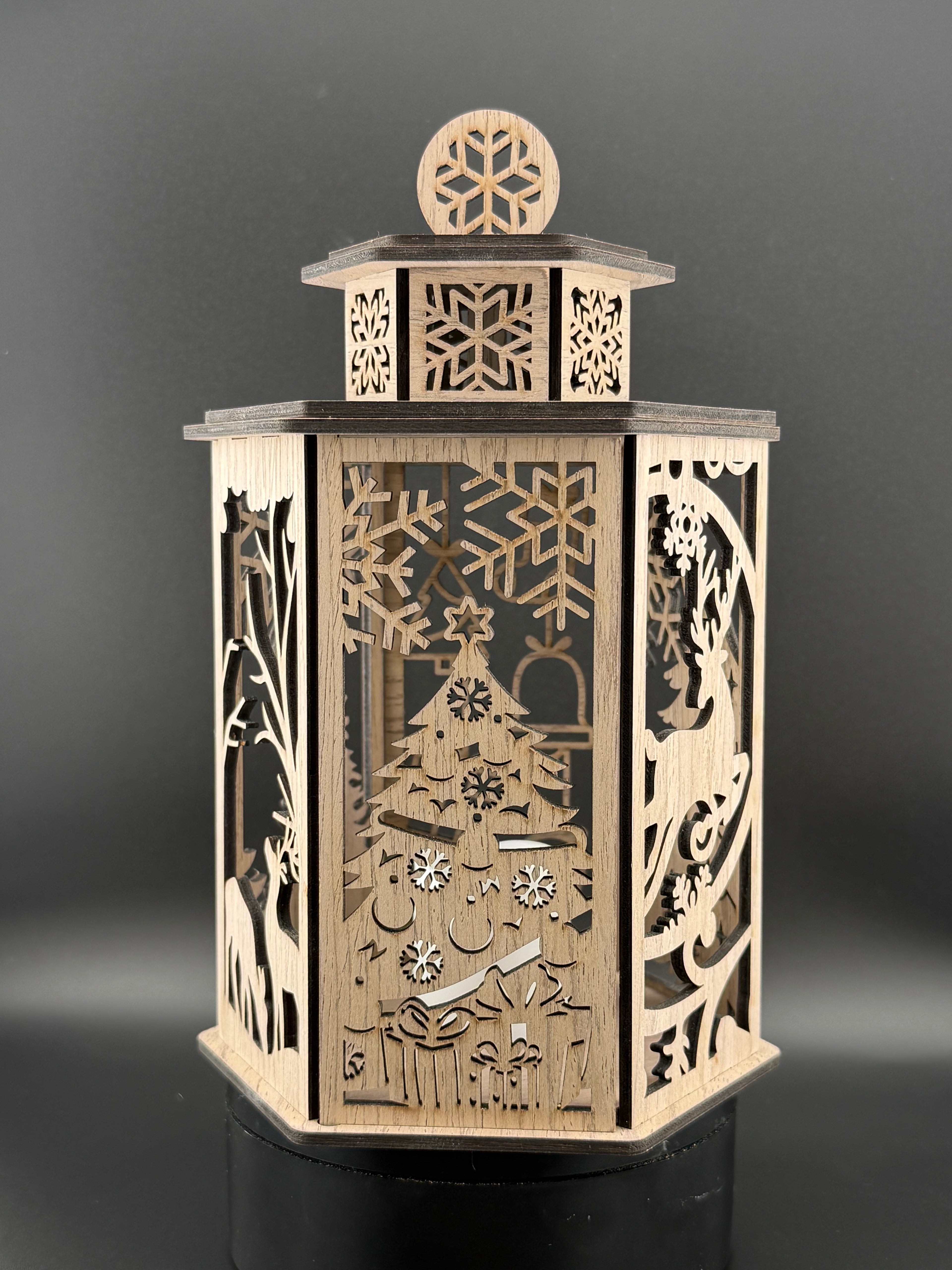 Wooden Hexagon Christmas Lantern – Laser Cut Holiday Decor