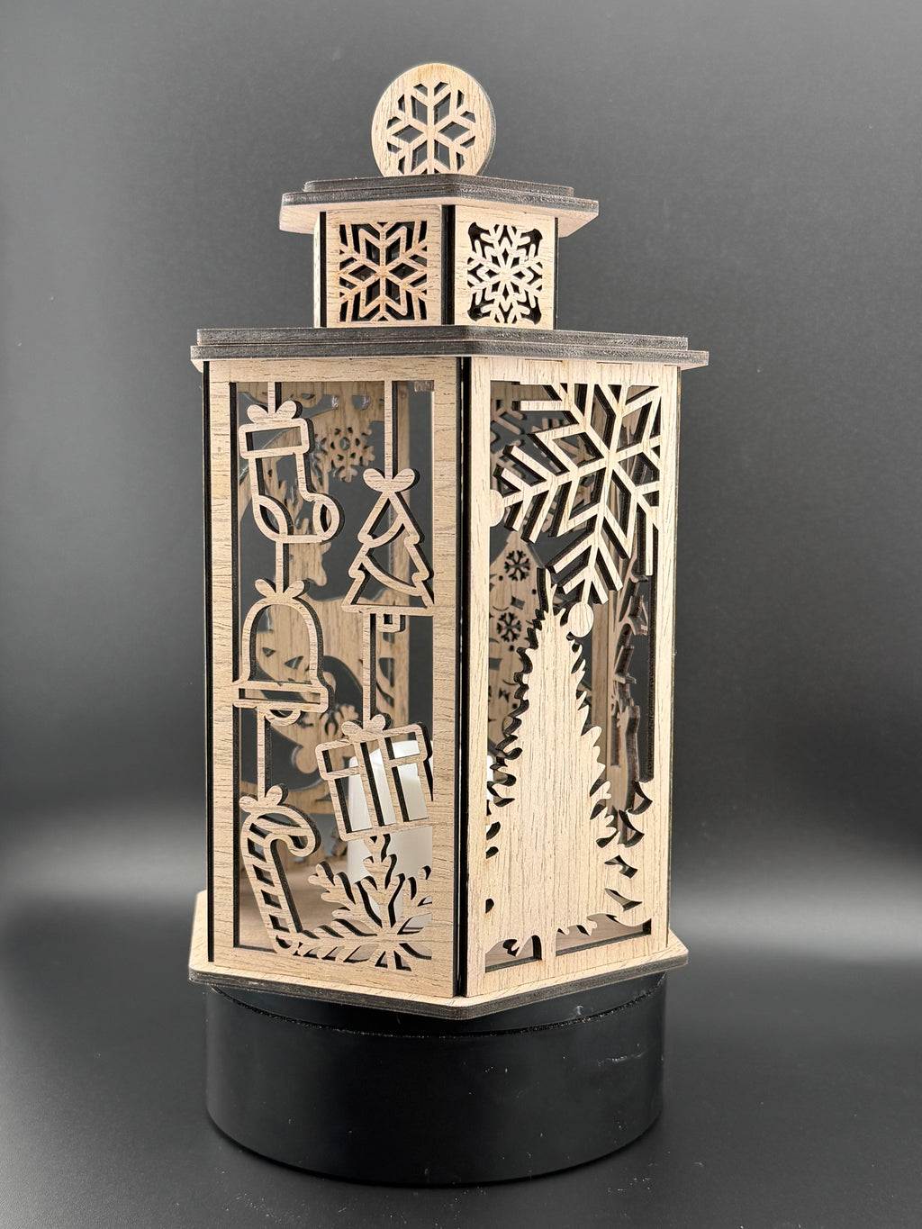 Wooden Hexagon Christmas Lantern – Laser Cut Holiday Decor