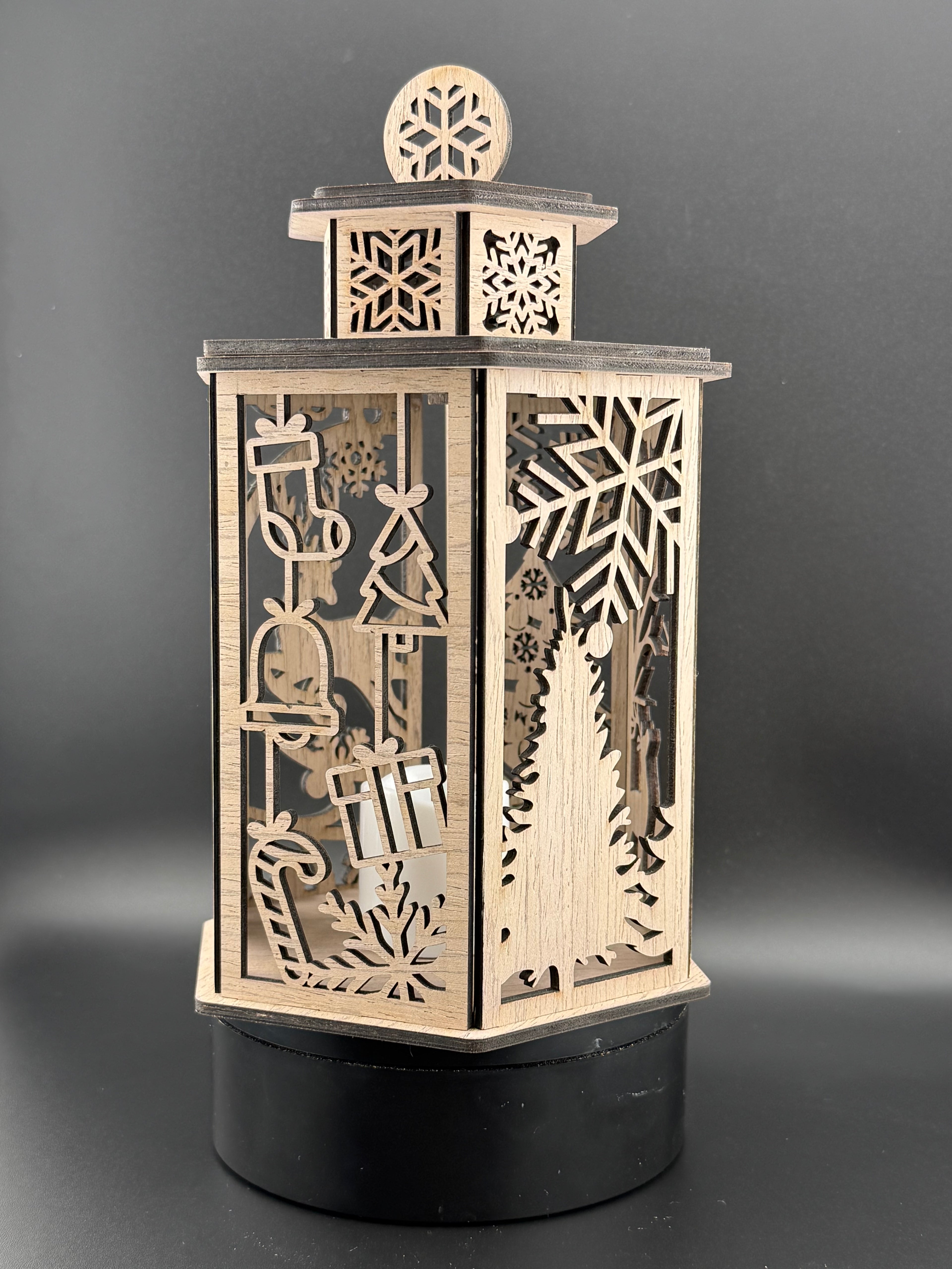 Wooden Hexagon Christmas Lantern – Laser Cut Holiday Decor