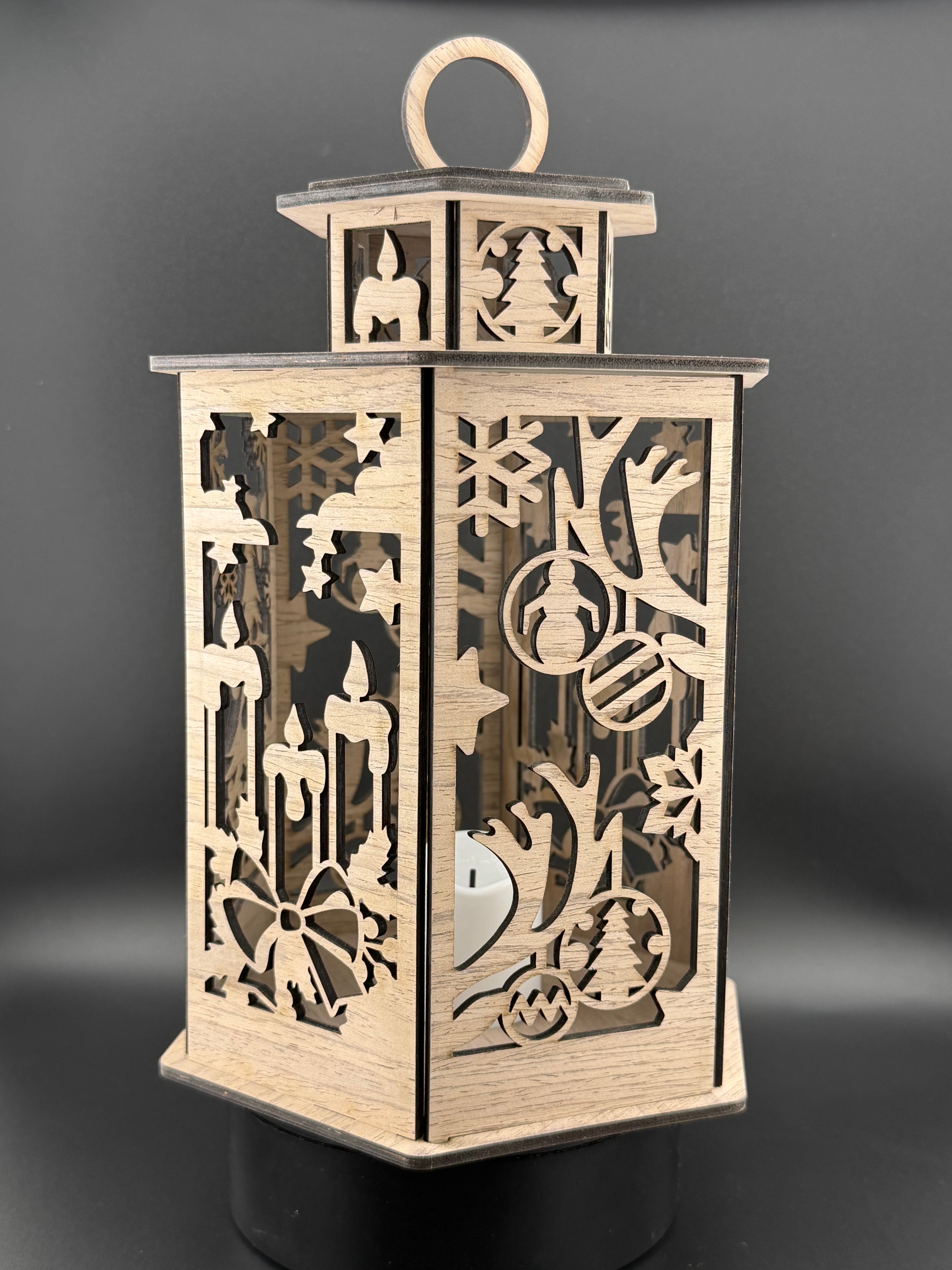 Wooden Christmas Lantern – Laser Cut Holiday Decor Centerpiece