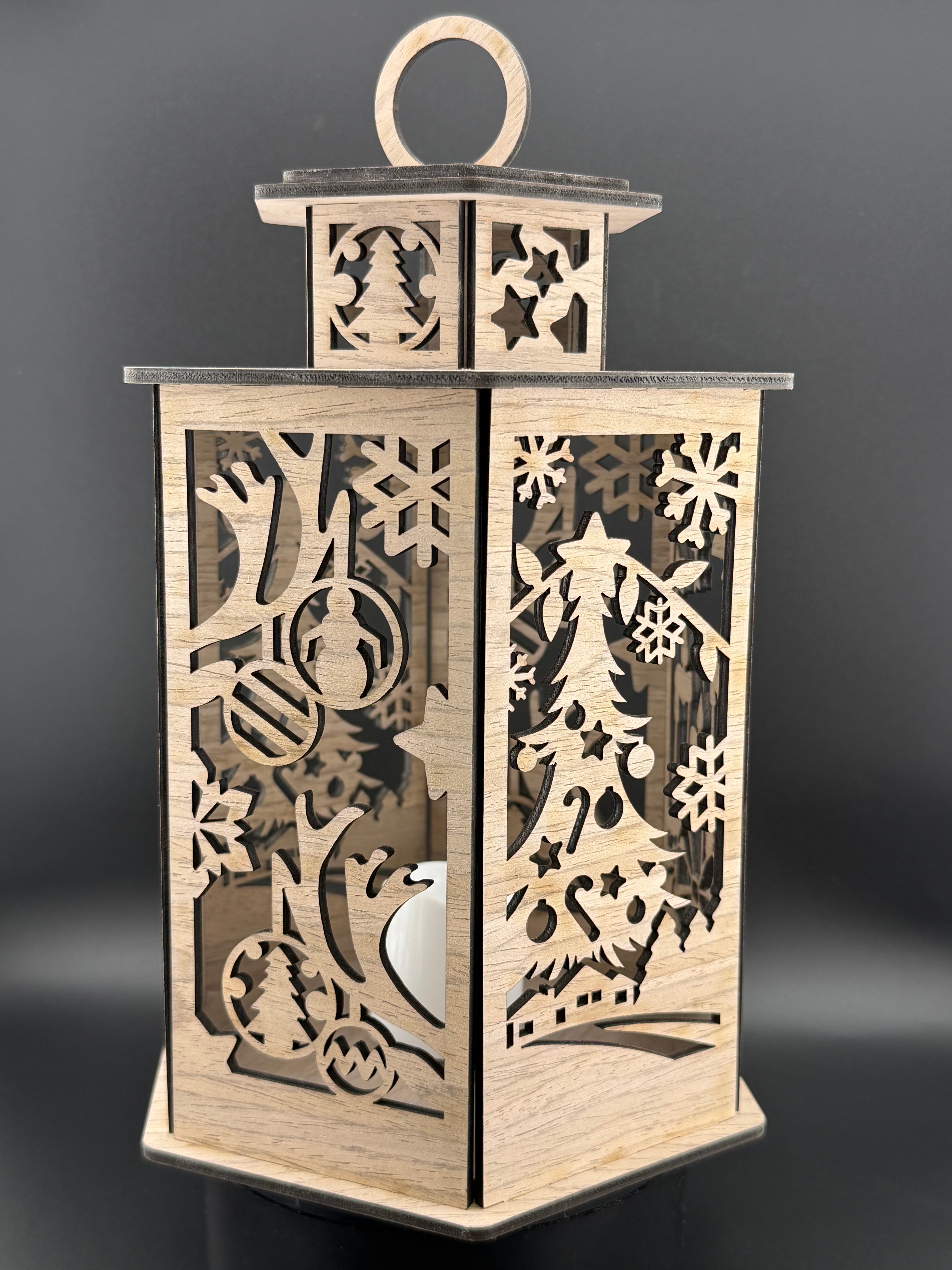 Wooden Christmas Lantern – Laser Cut Holiday Decor Centerpiece