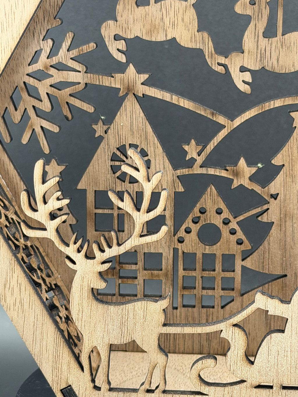 Wooden Hexagon Santa Sleigh Scene – Laser Cut Christmas Table Decor