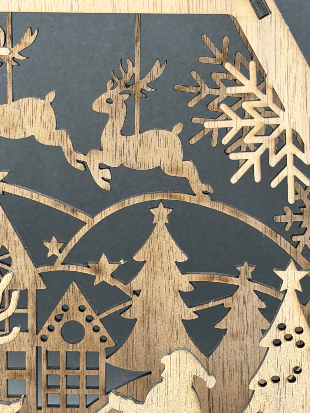 Wooden Hexagon Santa Sleigh Scene – Laser Cut Christmas Table Decor