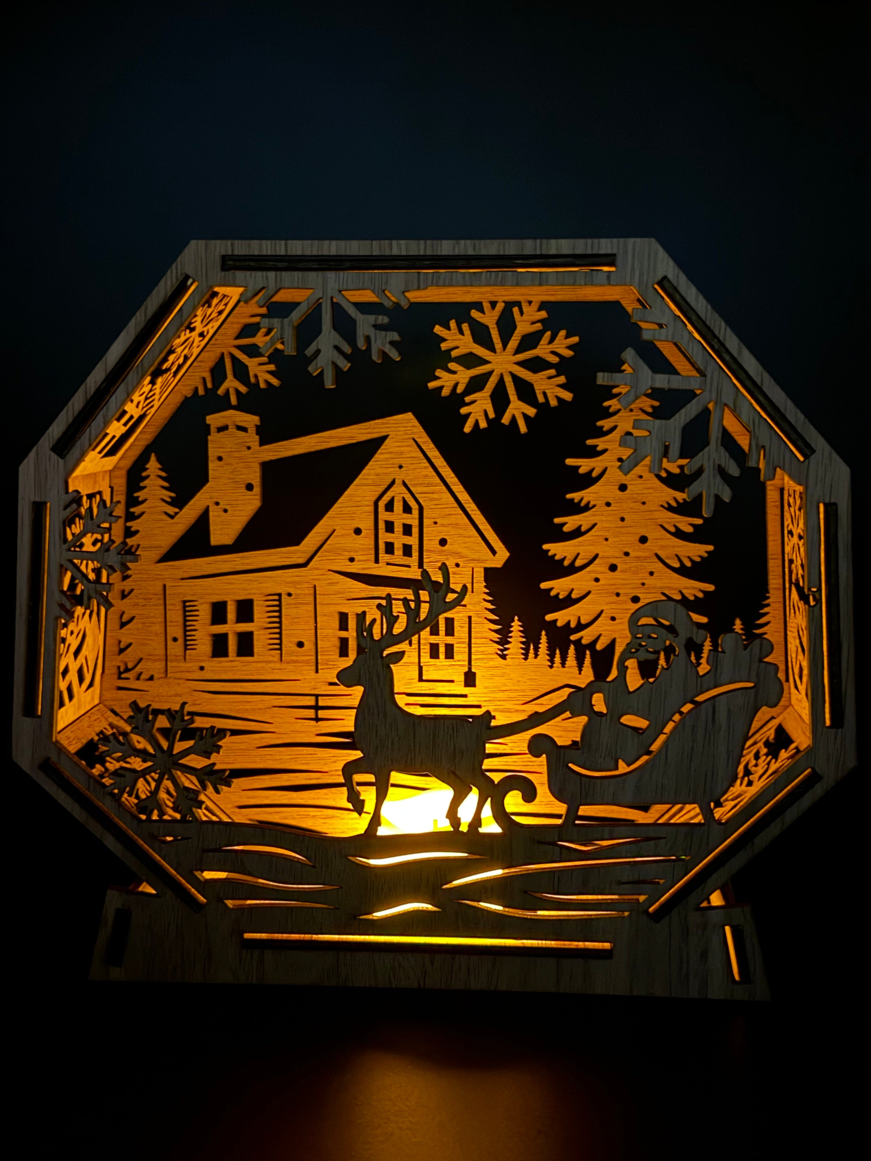 Wooden Santa Sleigh Layered Winter Scene – Holiday Decor Centerpiece