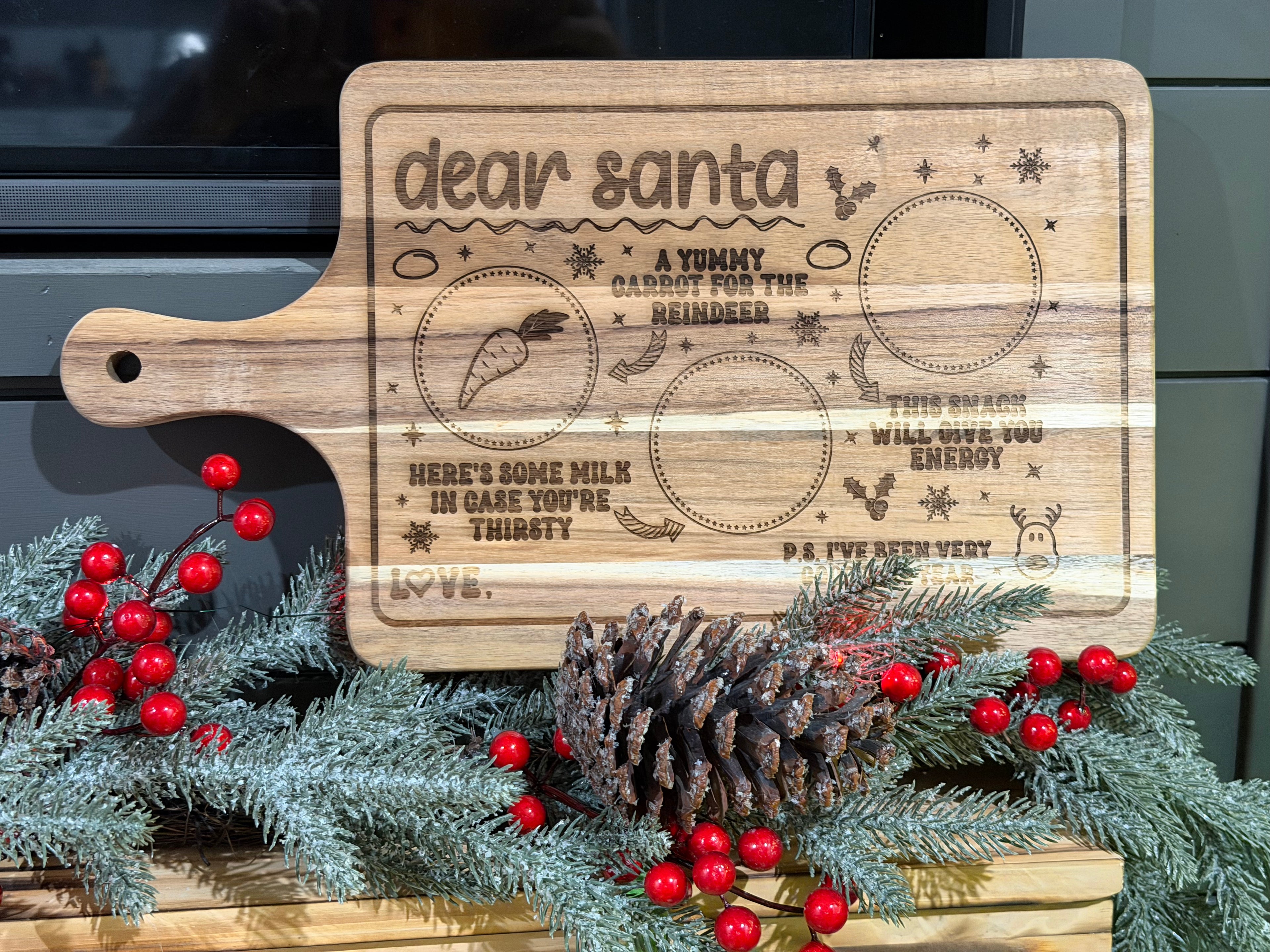 Dear Santa Christmas Cookie Tray – Laser Engraved Wooden Treat Board