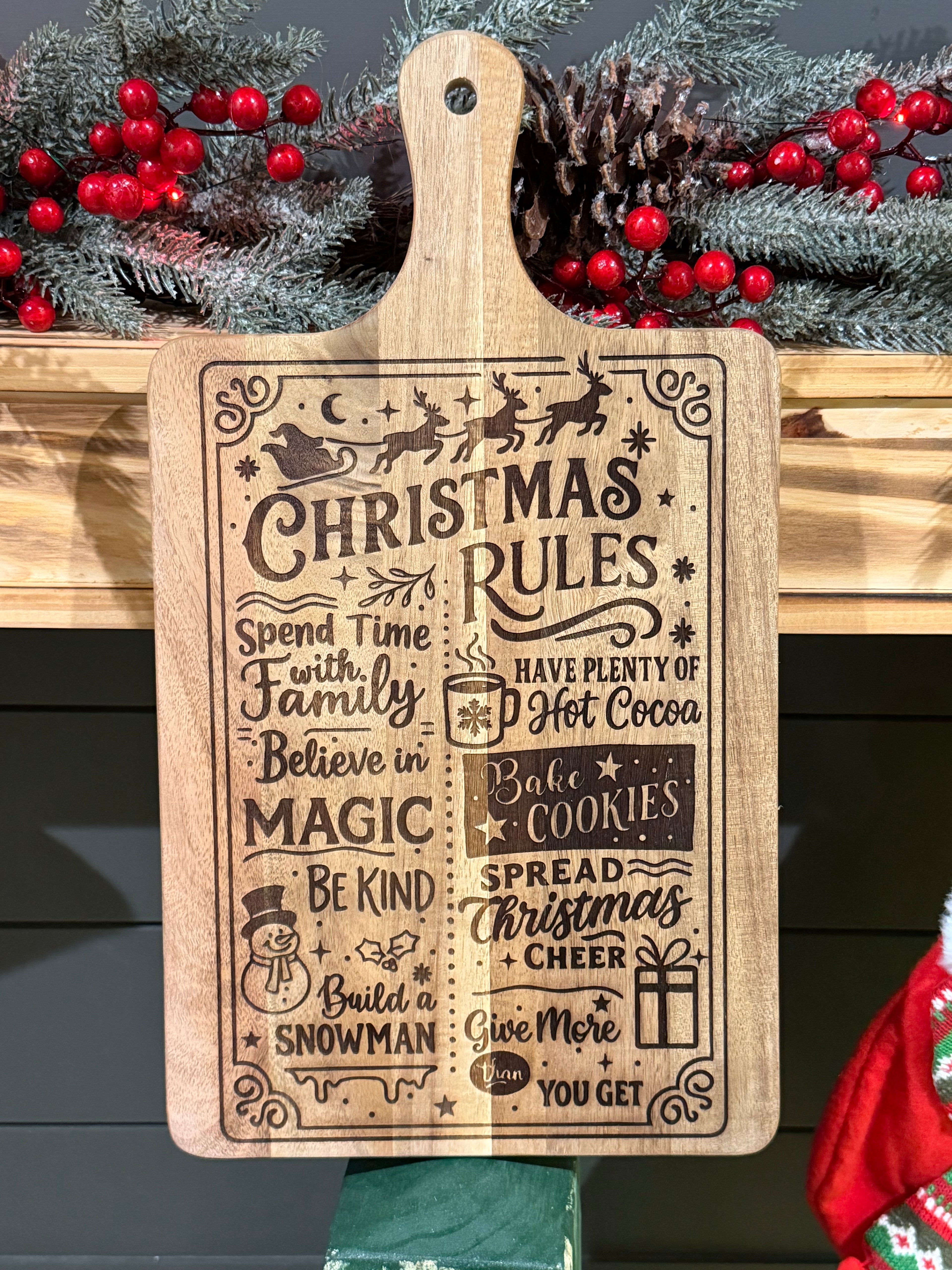 Christmas Rules Decorative Cutting Board – Holiday Kitchen Display