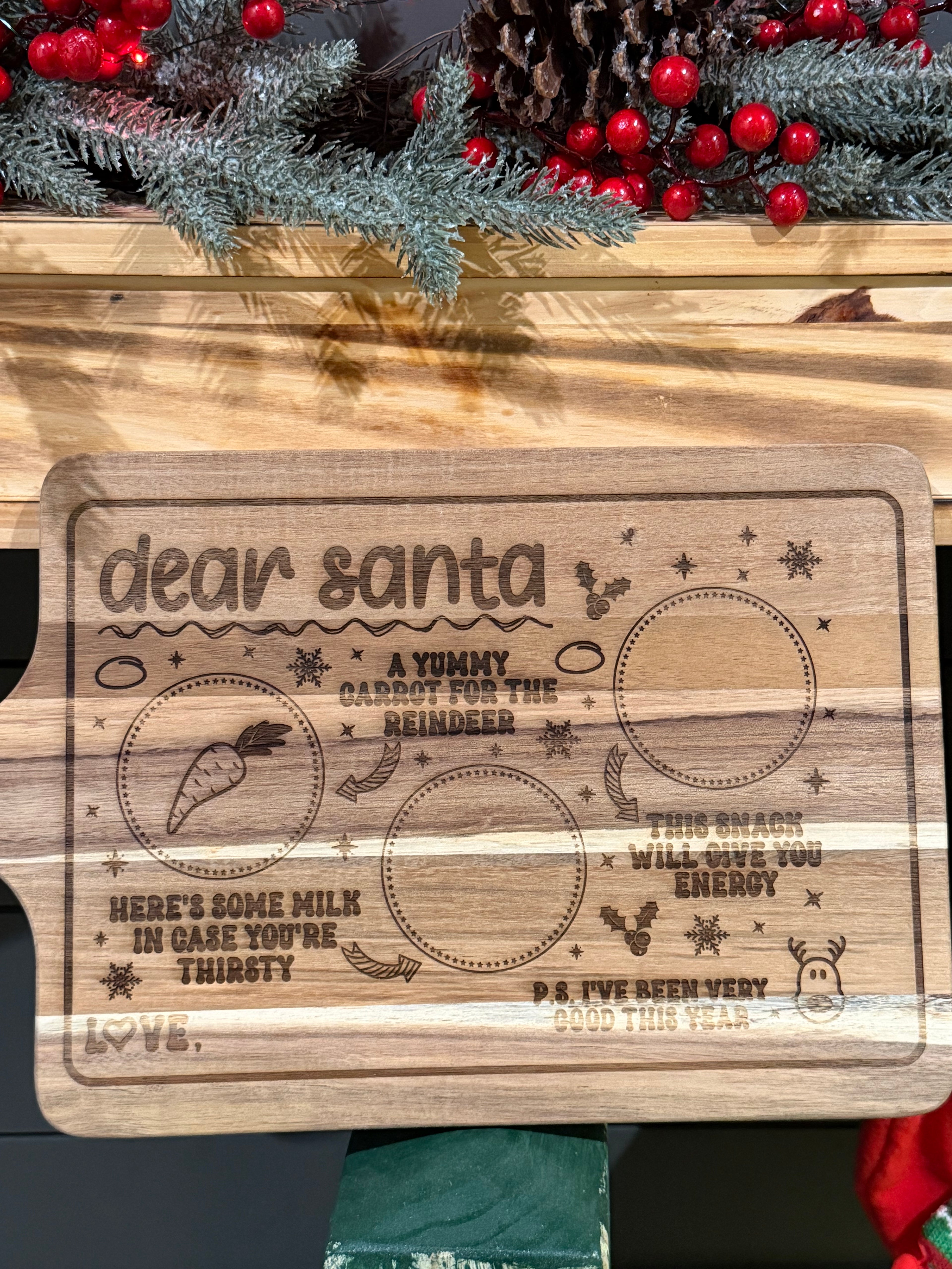 Dear Santa Christmas Cookie Tray – Laser Engraved Wooden Treat Board